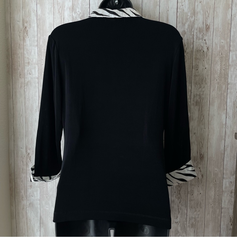 Kiara Collared Blouse Black White Zebra Print Trim Stretch 90s Y2K Size M - Picture 6 of 10